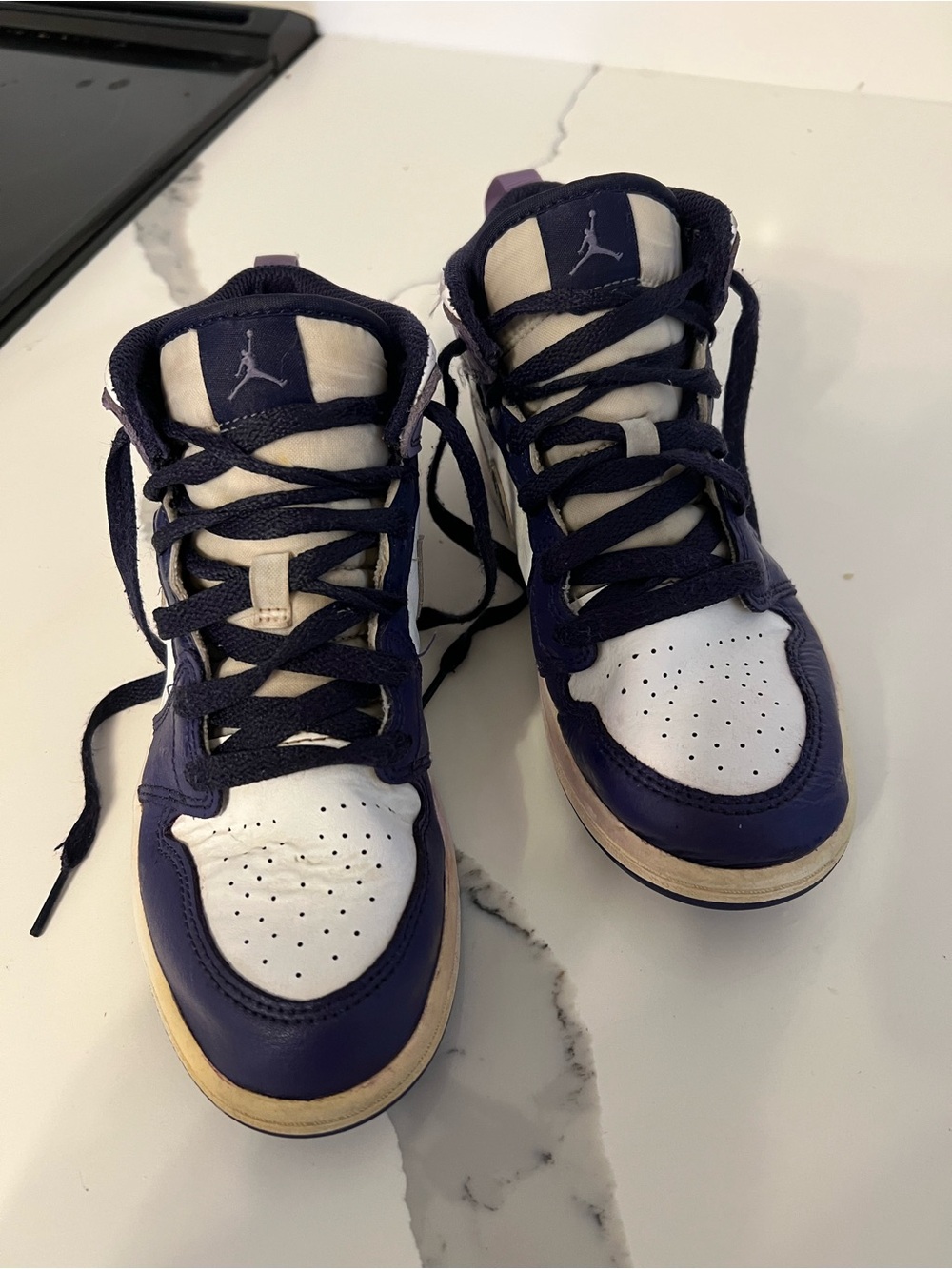 Jordan Kids' High-Top Sneakers in White and Purple